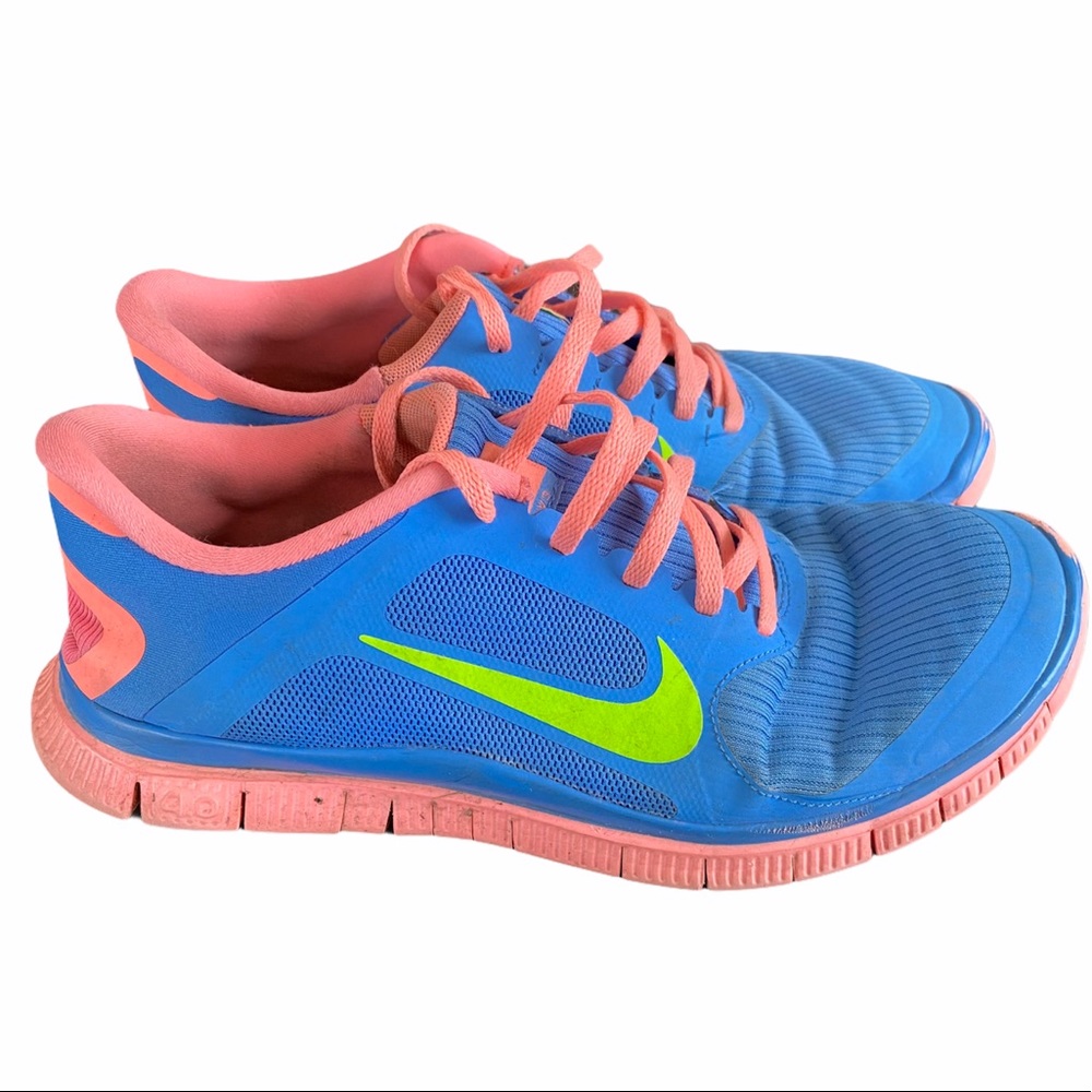 NIKE FREE 4.0 V3 Blue and Salmon Running Shoes Size 10